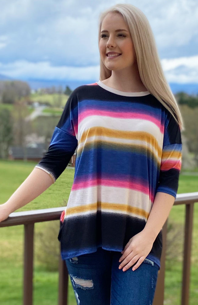 *FINAL SALE* 'Sew In Love' Ombre 3/4 Sleeve